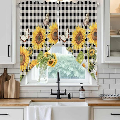 Sunflowers Swag Valances for Windows, Small Window Curtains Swag for Cafe - Image 2