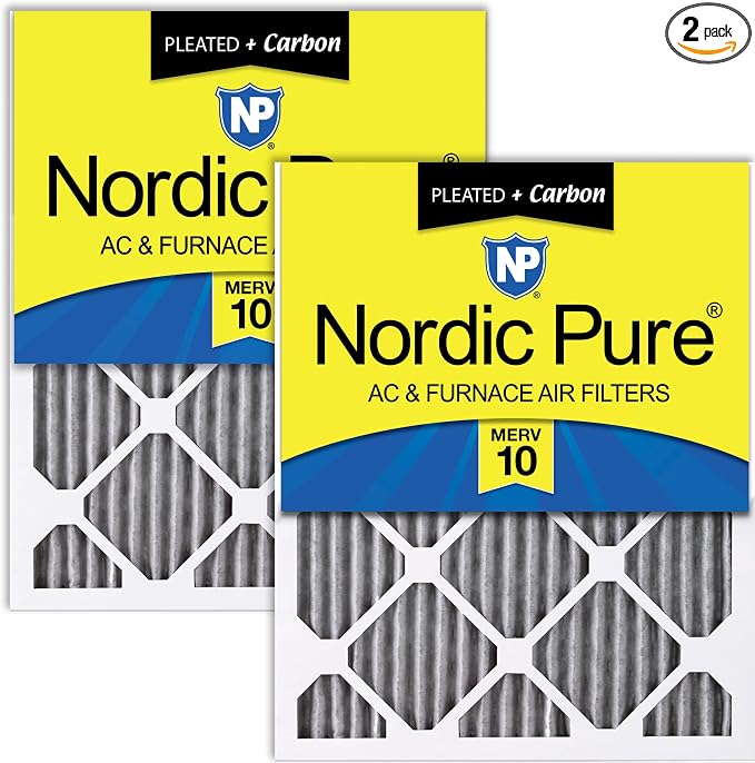Nordic Pure 12x20x1 Furnace Air Filters MERV 10 Pleated Plus Carbon 2 Pack by NordicPure