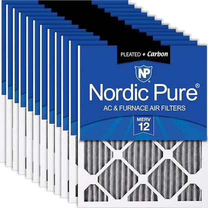 Nordic Pure 12x12x1 Furnace Air Filters MERV 12 Pleated Plus Carbon 12 Pack by NordicPure