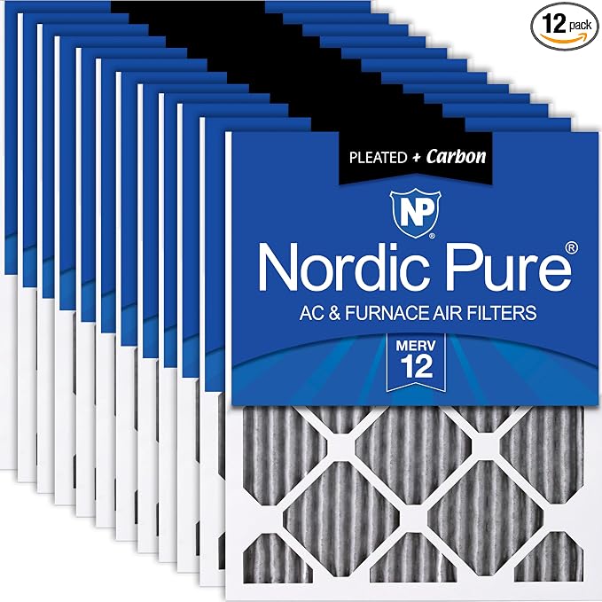 Nordic Pure 20x25x1 Furnace Air Filters MERV 12 Pleated Plus Carbon 12 Pack by NordicPure