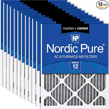 Nordic Pure 20x25x1 Furnace Air Filters MERV 12 Pleated Plus Carbon 12 Pack by NordicPure