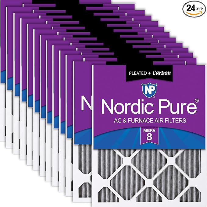 Nordic Pure 12x24x1 Furnace Air Filters MERV 8 Pleated Plus Carbon 24 Pack by NordicPure
