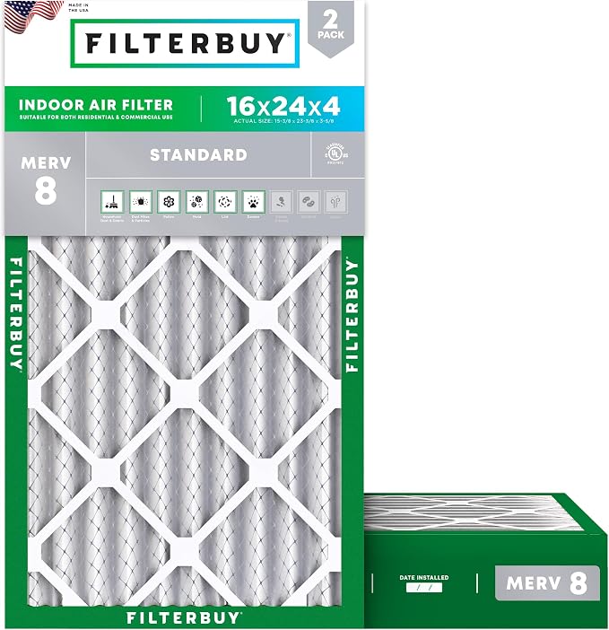 Filterbuy 16x24x4 Air Filter MERV 8 Essential Dust & Allergy Defense, by Filterbuy