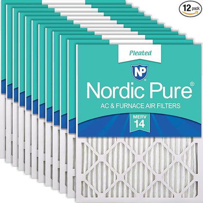 Nordic Pure 20x20x1 Pleated MERV 14 Air Filters 12 Pack by NordicPure