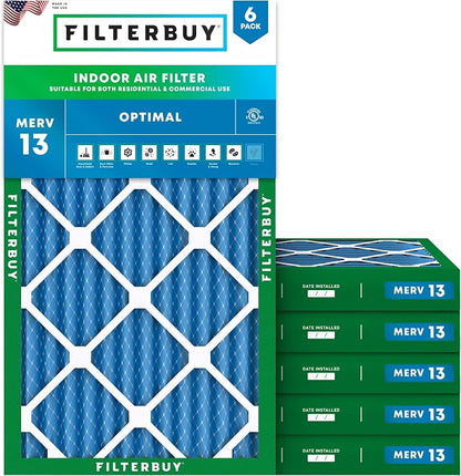 Filterbuy 18x30x2 Air Filter MERV 13 Optimal Smoke & Allergy Defense, by Filterbuy