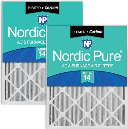 Nordic Pure 20x25x4 Pleated Air Filters MERV 14 Plus Carbon 2 Pack by NordicPure