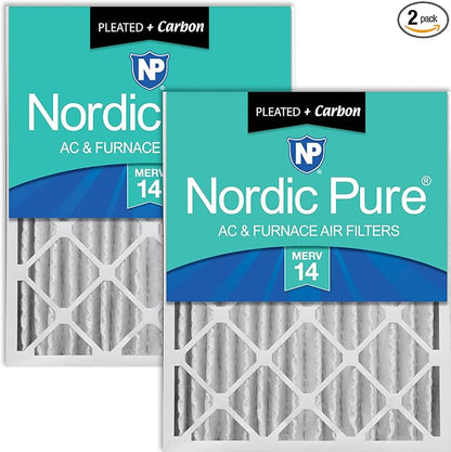 Nordic Pure 16x25x4 Pleated Air Filters MERV 14 Plus Carbon 2 Pack by NordicPure