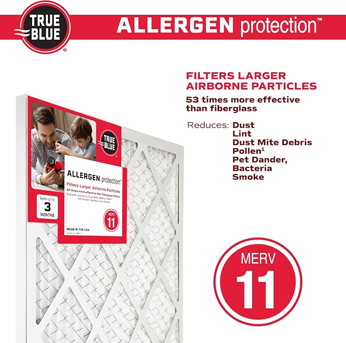 True Blue 10x20x1 MERV 11 Allergen Air Filter | Electrostatic Pleated HVAC - Image 4