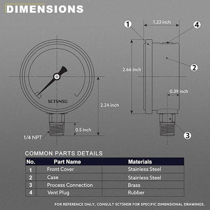 2-1/2" Dial Size, 0-60 Psi Low Pressure Gauge, Glycerin Liquid Filled, 1/4" NPT - Image 5
