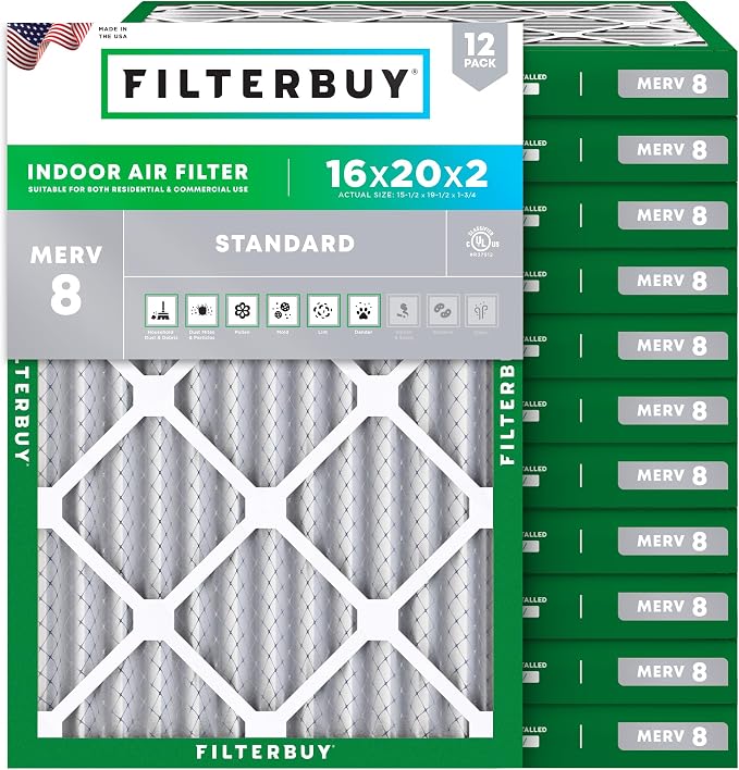 Filterbuy 16x20x2 Air Filter MERV 8 Essential Dust & Allergy Defense, by Filterbuy