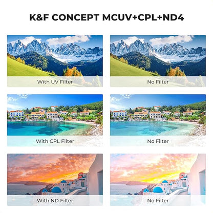 K&F Concept 77mm UV/CPL/ND Lens Filter Kit-18 Multi-Layer Coatings, UV Filter + - Image 4