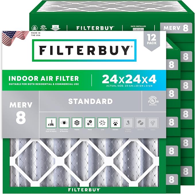 Filterbuy 24x24x4 Air Filter MERV 8 Essential Dust & Allergy Defense, by Filterbuy