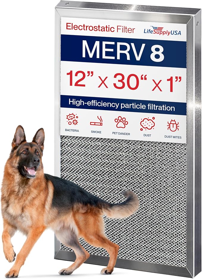 12x30x1 Electrostatic Air Filter, MERV 8, Reusable Furnace AC/HVAC Filter by LifeSupplyUSA