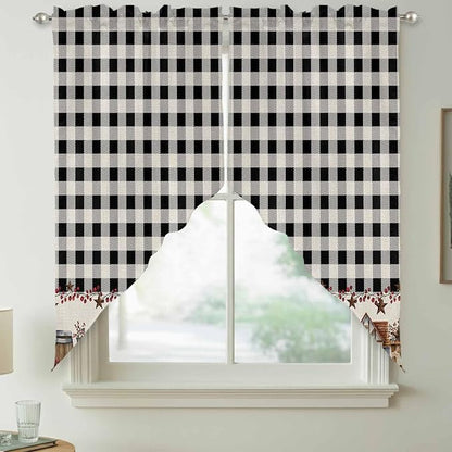 Swag Curtain Valances for Kitchen Windows, Farm Wooden House Black Buffalo - Image 7