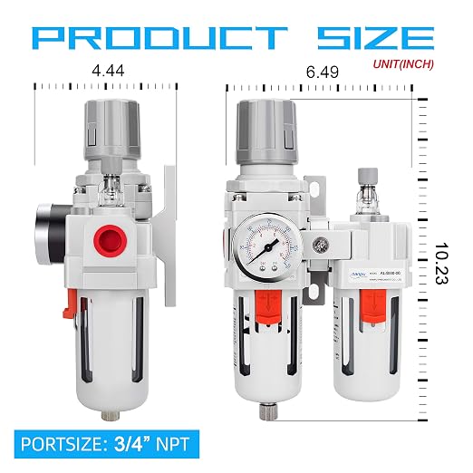 NANPU 3/4" NPT Compressed Air Filter Regulator Lubricator Combo Water/Oil Trap - Image 3