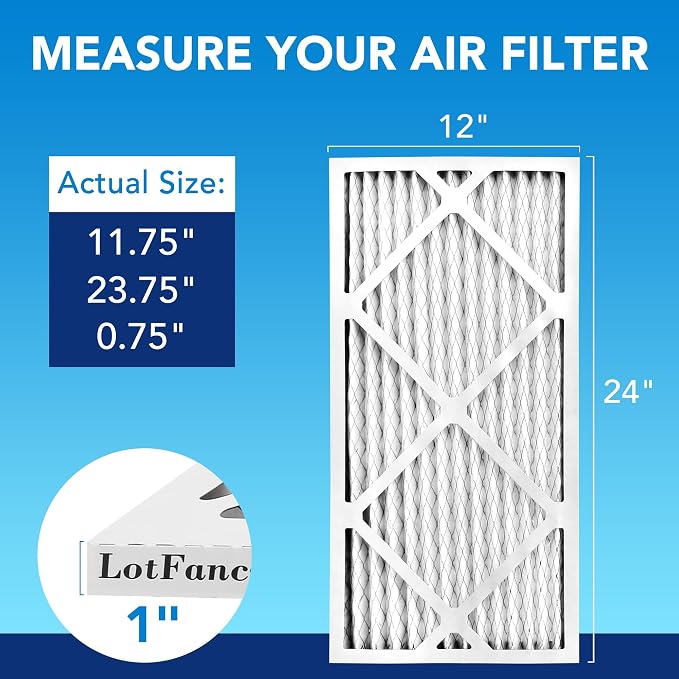 LotFancy 12x24x1 Air Filter MERV 13 6-Pack, Electrostatic Pleated HVAC Furnace - Image 2