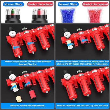 TAILONZ PNEUMATIC 0-150PSI 3/8 Inch NPT Red Industrial Grade 5 Stage Air Drying - Image 6