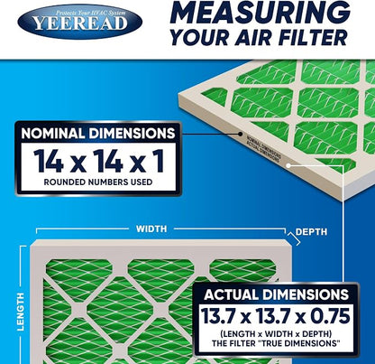 14x14x1 MERV 13 Air Filters, Actual Size: 13.70” x 13.70” x 0.75”, Pleated - Image 2