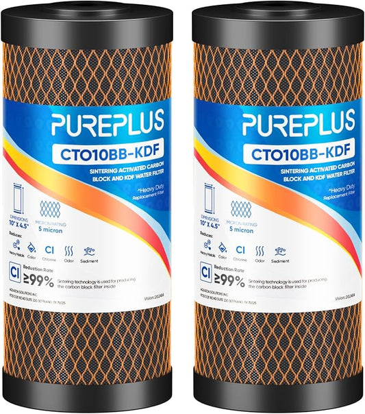 PUREPLUS 5 Micron 10" x 4.5" Whole House Coconut Shell Activated Carbon and KDF by PUREPLUS