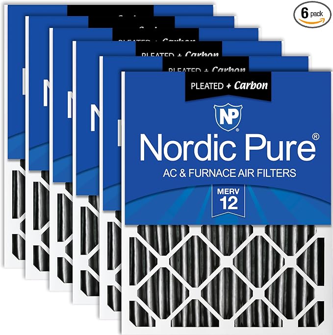Nordic Pure 16x20x4 Pleated Air Filter MERV 12 Plus Carbon 6 Pack by NordicPure