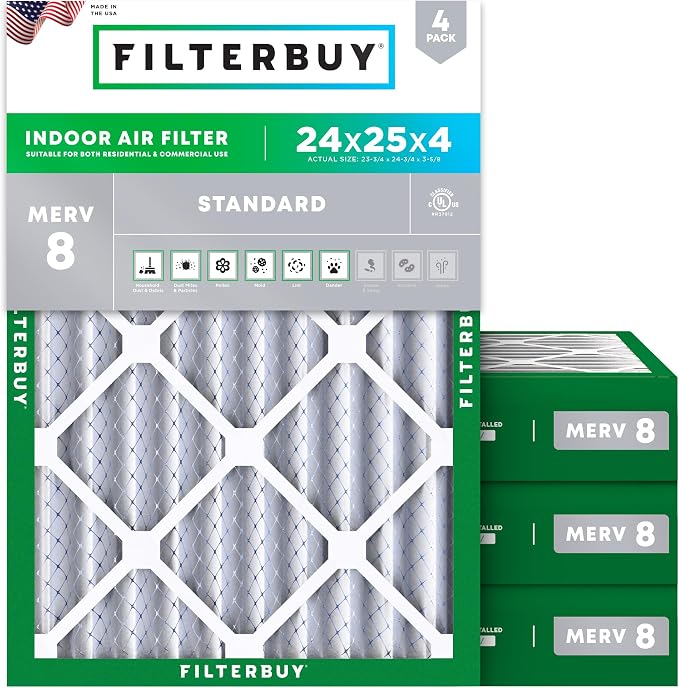 Filterbuy 24x25x4 Air Filter MERV 8 Essential Dust & Allergy Defense, by Filterbuy