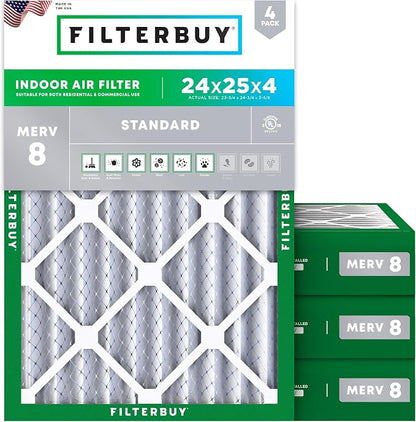 Filterbuy 24x25x4 Air Filter MERV 8 Essential Dust & Allergy Defense, by Filterbuy