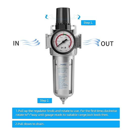 NANPU 3/8" NPT Compressed Air Filter Regulator Combo, Air Filter Pressure - Image 4