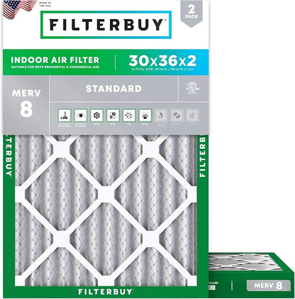 Filterbuy 30x36x2 Air Filter MERV 8 Essential Dust & Allergy Defense, by Filterbuy