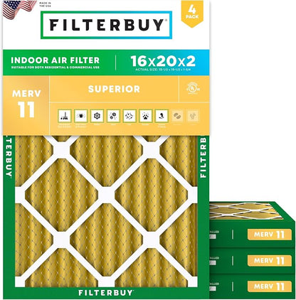 Filterbuy 16x20x2 Air Filter MERV 11 Superior Pet & Allergy Defense, by Filterbuy