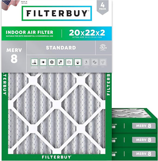 Filterbuy 20x22x2 Air Filter MERV 8 Essential Dust & Allergy Defense, by Filterbuy