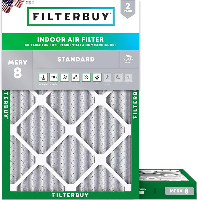Filterbuy 24x30x2 Air Filter MERV 8 Essential Dust & Allergy Defense, by Filterbuy
