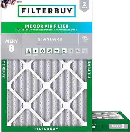 Filterbuy 18x25x2 Air Filter MERV 8 Essential Dust & Allergy Defense, by Filterbuy