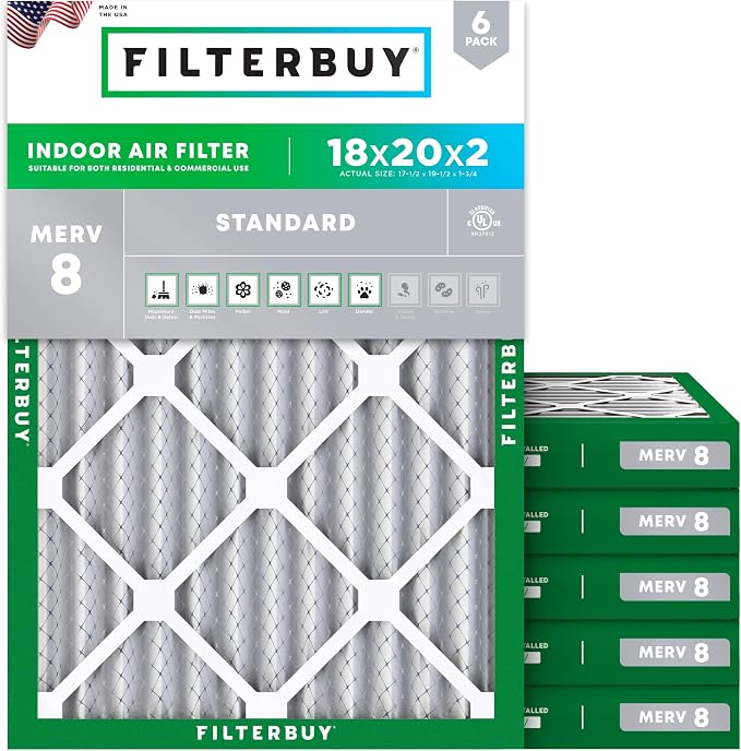 Filterbuy 18x20x2 Air Filter MERV 8 Essential Dust & Allergy Defense, by Filterbuy