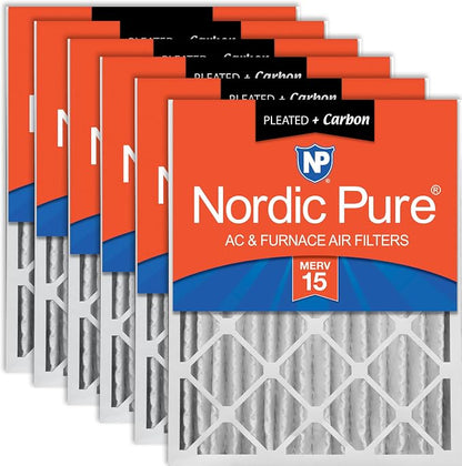 Nordic Pure 20x20x4 Pleated Air Filters MERV 15 Plus Carbon 6 Pack by NordicPure