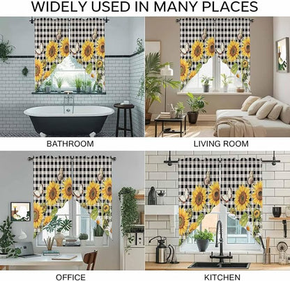 Sunflowers Swag Valances for Windows, Small Window Curtains Swag for Cafe - Image 9