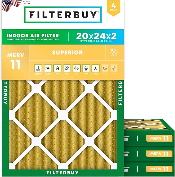 Filterbuy 20x24x2 Air Filter MERV 11 Superior Pet & Allergy Defense, by Filterbuy