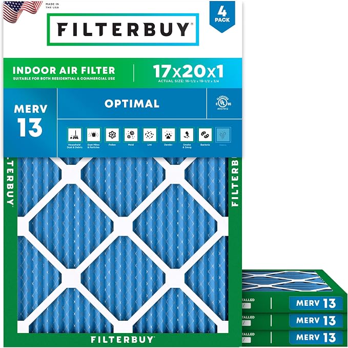 Filterbuy 17x20x1 Air Filter MERV 13 Optimal Smoke & Allergy Defense, by Filterbuy