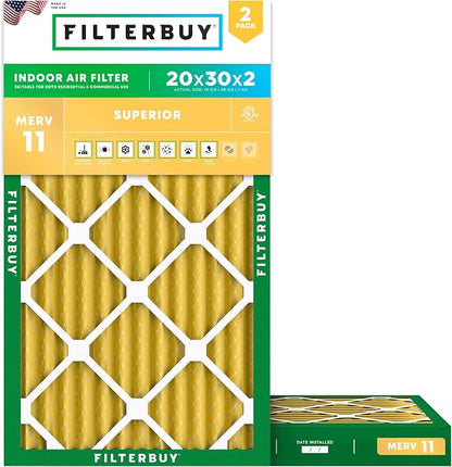Filterbuy 20x30x2 Air Filter MERV 11 Superior Pet & Allergy Defense, by Filterbuy