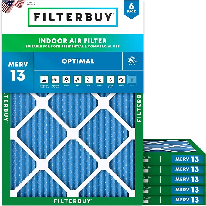 Filterbuy 16.5x21.5x1 Air Filter MERV 13 Optimal Smoke & Allergy Defense by Filterbuy