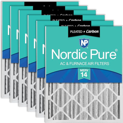 Nordic Pure 20x25x4 Pleated Air Filters MERV 14 Plus Carbon 6 Pack by NordicPure