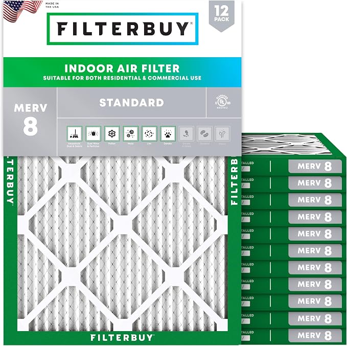 Filterbuy 19.88x21.5x1 Air Filter MERV 8 Essential Dust & Allergy Defense by Filterbuy