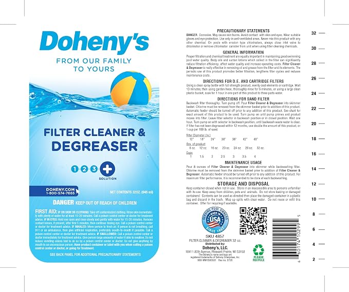 Doheny's Pool Filter Cleaner Degreaser | 100% Professional-Grade | Prevents - Image 4
