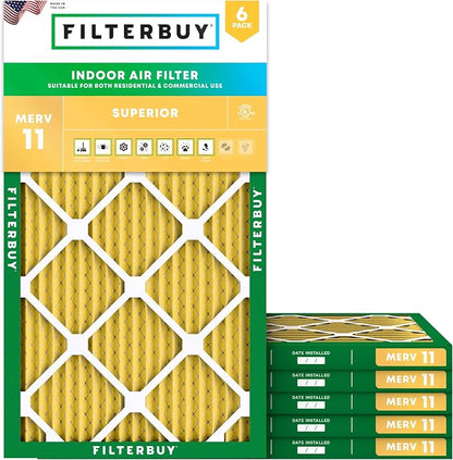 Filterbuy 10x25x1 Air Filter MERV 11 Superior Pet & Allergy Defense, by Filterbuy