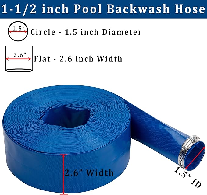 1-1/2 in x 100 ft Pool Backwash Hose Heavy Duty Drain Discharge PVC Lay flat - Image 2
