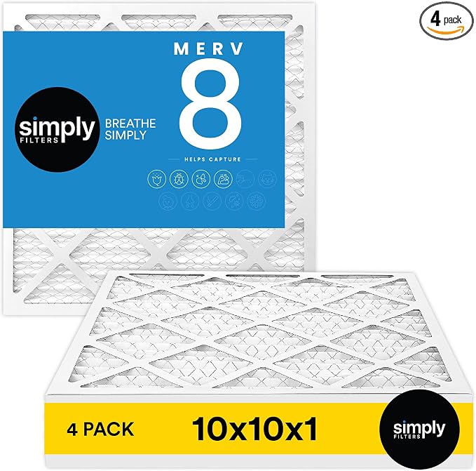 Simply 10x10x1 Air Filter, Merv 8, 4 Pack, by SimplyFilters