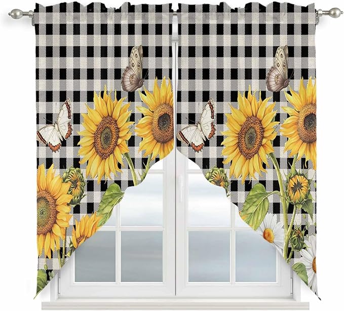 Sunflowers Swag Valances for Windows, Kitchen Window Curtains Swag for Cafe by Unknown