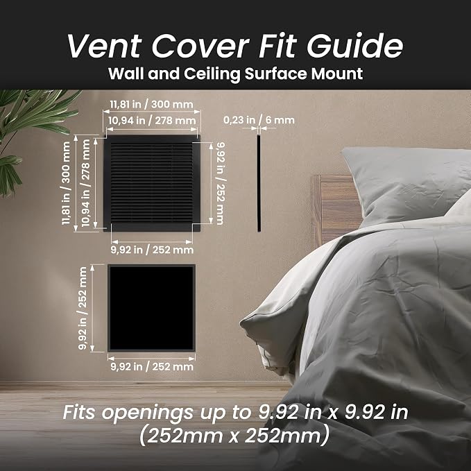 Repa Market 12 x 12 Inch Black Square Air Vent Cover - Image 2