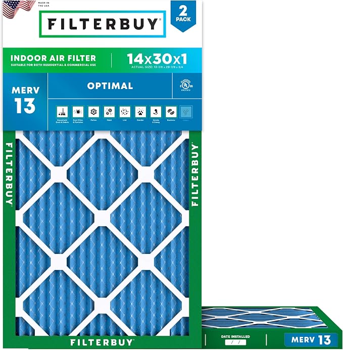 Filterbuy 14x30x1 Air Filter MERV 13 Optimal Smoke & Allergy Defense, by Filterbuy