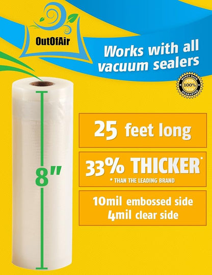 8" x 25' Rolls - 4 Pack OutOfAir Vacuum Sealer Rolls. Works - Image 8