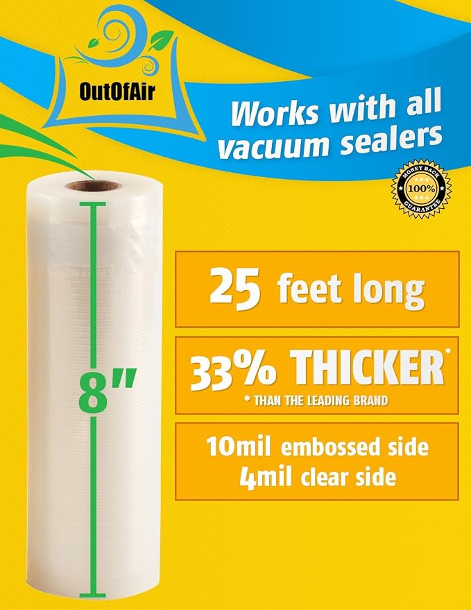8" x 25' Rolls - BULK 8 Pack OutOfAir Vacuum Sealer Rolls Works - Image 8